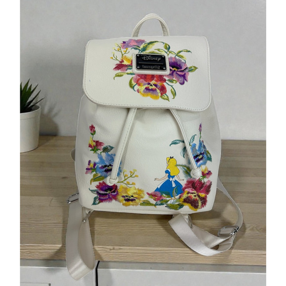 Loungefly Handbags - *Flawed* Loungefly Disney Alice in Wonderland Embroidered Floral Mini Backpack